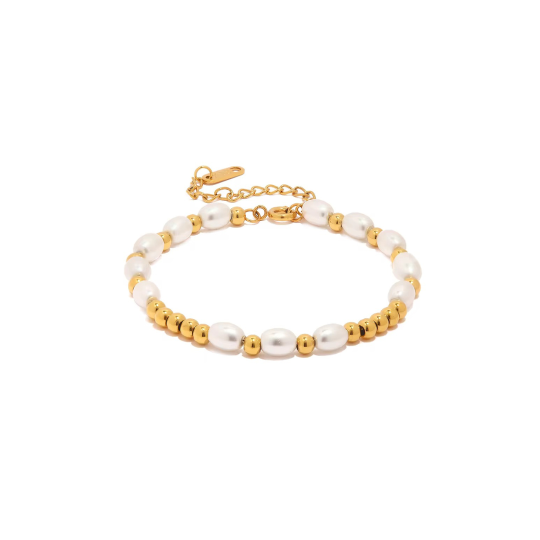 Joy Bracelet, 18KT Gold Plated Stainless Steel Pearls & Gold Beads Bracelet
