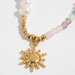 Load image into Gallery viewer, Juliana Necklace, 18KT Gold Plated Stainless Steel Freshwater Pearls &amp; Rainbow Gemstones Sun Pendant Necklace
