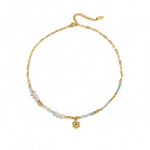 Load image into Gallery viewer, Juliana Necklace, 18KT Gold Plated Stainless Steel Freshwater Pearls &amp; Rainbow Gemstones Sun Pendant Necklace
