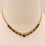 Load image into Gallery viewer, Kaleido Necklace, 18KT Gold Plated Stainless Steel Triple Layered Black Crystal Stone &amp; Beads Necklace
