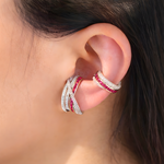 Load image into Gallery viewer, Modern Ruby &amp; CZ Criss-Cross Jacket Earring with Matching Cuff Set, Kiana
