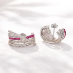 Load image into Gallery viewer, Modern Ruby &amp; CZ Criss-Cross Jacket Earring with Matching Cuff Set, Kiana
