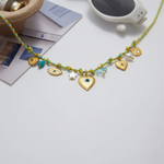 Load image into Gallery viewer, Lagoon Necklace, 18KT Gold Plated Stainless Steel Evil Eye and Bead Charms Thread Necklace
