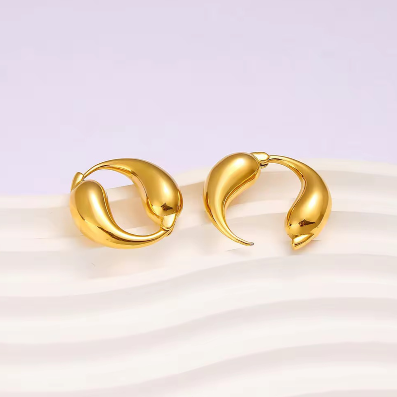 Inaya Modern Festive 18KT Gold Plated Double Water Drop Splicing Hoop Earrings, Leah