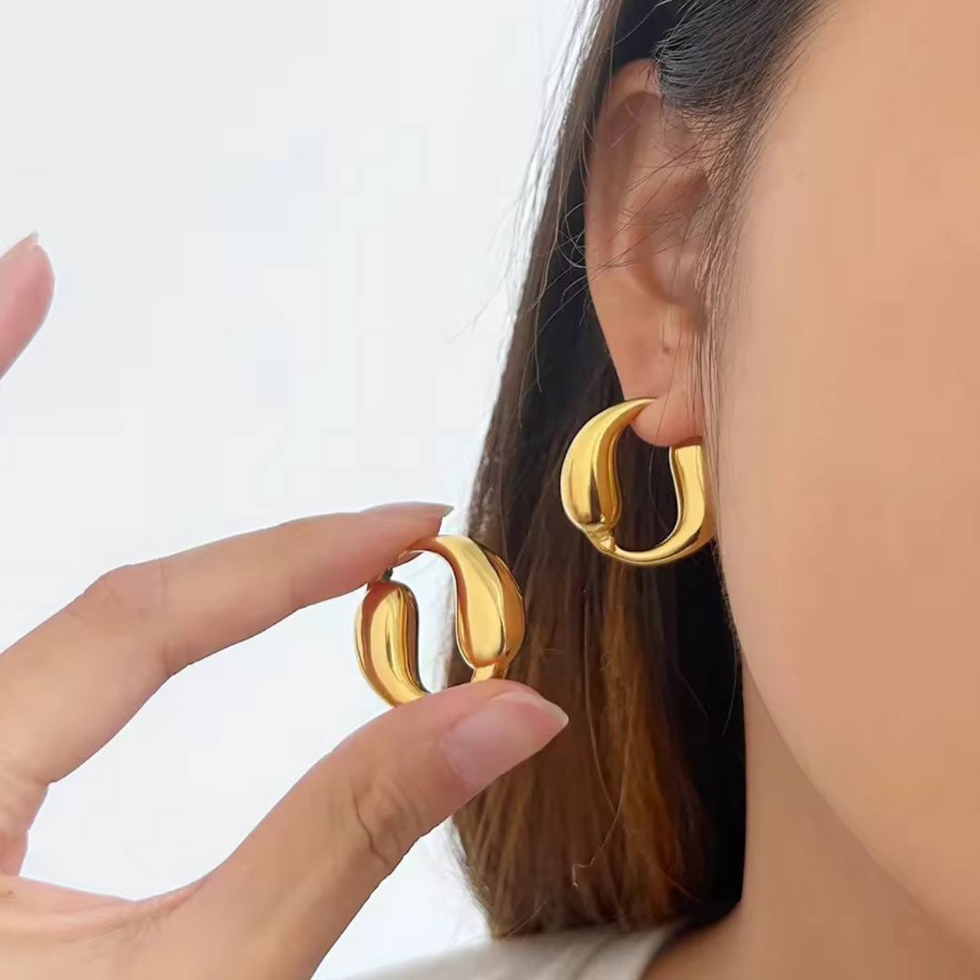 Inaya Modern Festive 18KT Gold Plated Double Water Drop Splicing Hoop Earrings, Leah