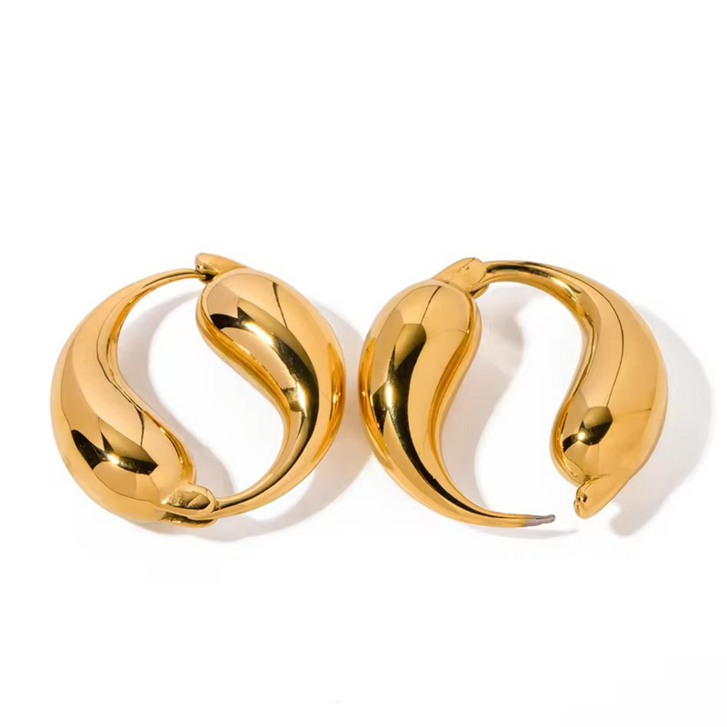 Inaya Modern Festive 18KT Gold Plated Double Water Drop Splicing Hoop Earrings, Leah