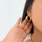 Load image into Gallery viewer, Inaya Modern Festive 18KT Gold Plated Double Water Drop Splicing Hoop Earrings, Leah
