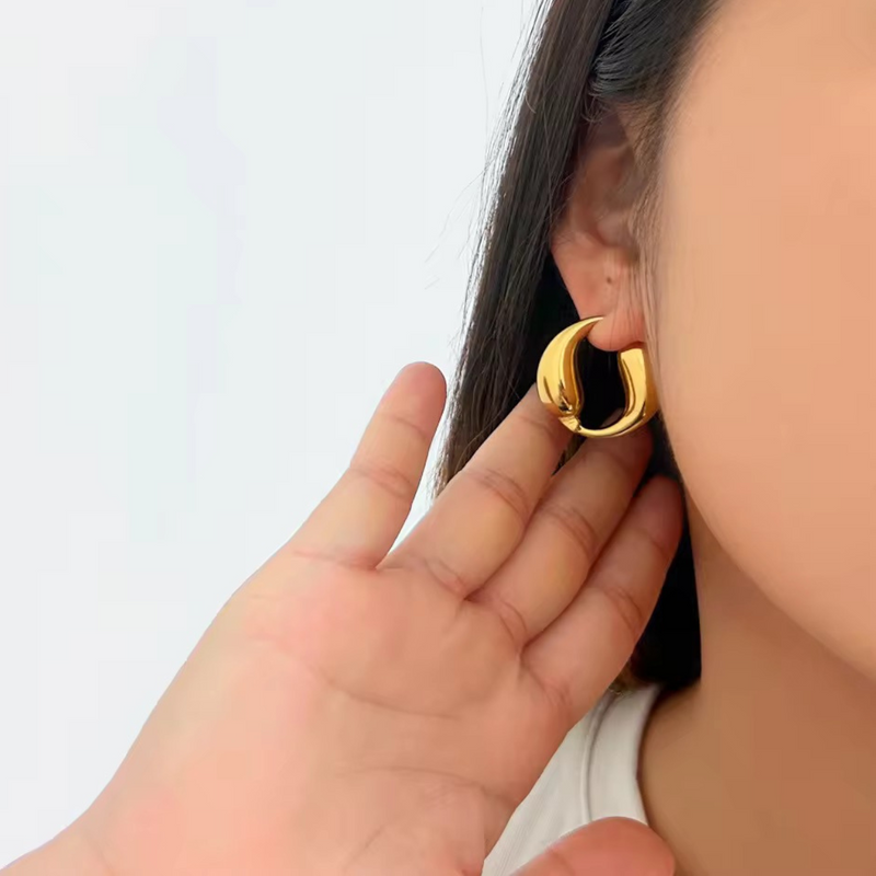 Inaya Modern Festive 18KT Gold Plated Double Water Drop Splicing Hoop Earrings, Leah