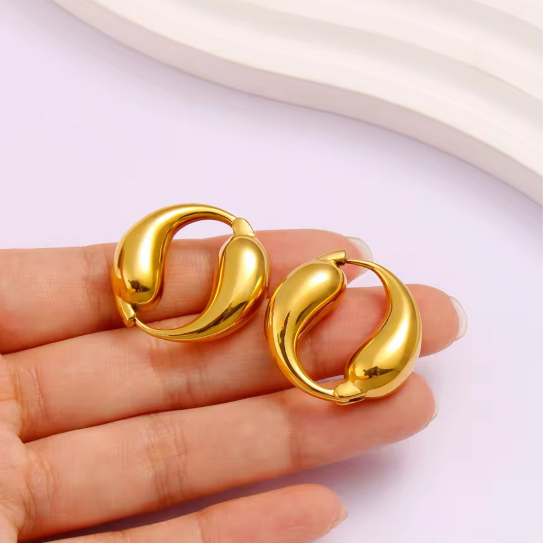 Inaya Modern Festive 18KT Gold Plated Double Water Drop Splicing Hoop Earrings, Leah