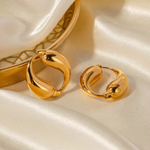 Load image into Gallery viewer, Inaya Modern Festive 18KT Gold Plated Double Water Drop Splicing Hoop Earrings, Leah
