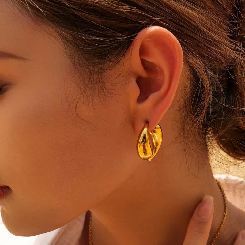 Inaya Modern Festive 18KT Gold Plated Double Water Drop Splicing Hoop Earrings, Leah