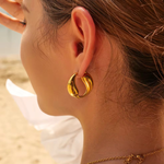 Load image into Gallery viewer, Inaya Modern Festive 18KT Gold Plated Double Water Drop Splicing Hoop Earrings, Leah
