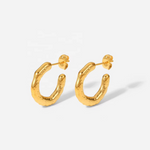 Load image into Gallery viewer, Inaya Modern Festive 18KT Gold Plated Hammered C Shaped Hoop Earrings, Lee
