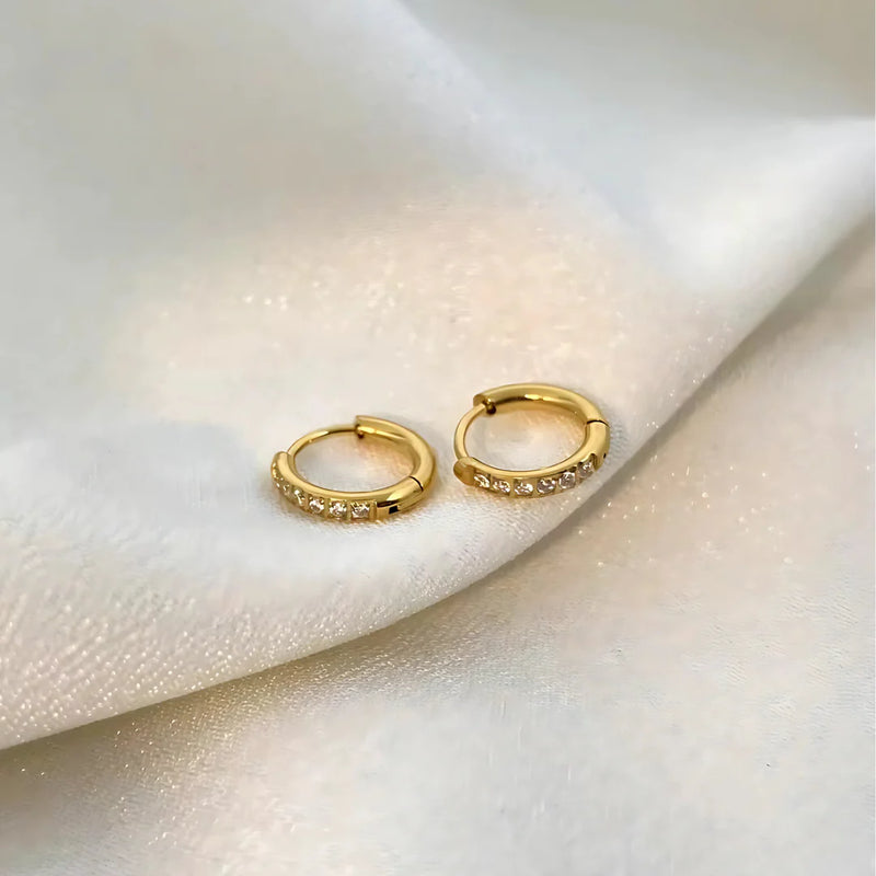 18KT Gold Plated Set of Three Flower and Golden Hoops Stainless Steel Waterproof Earrings Set, Liana