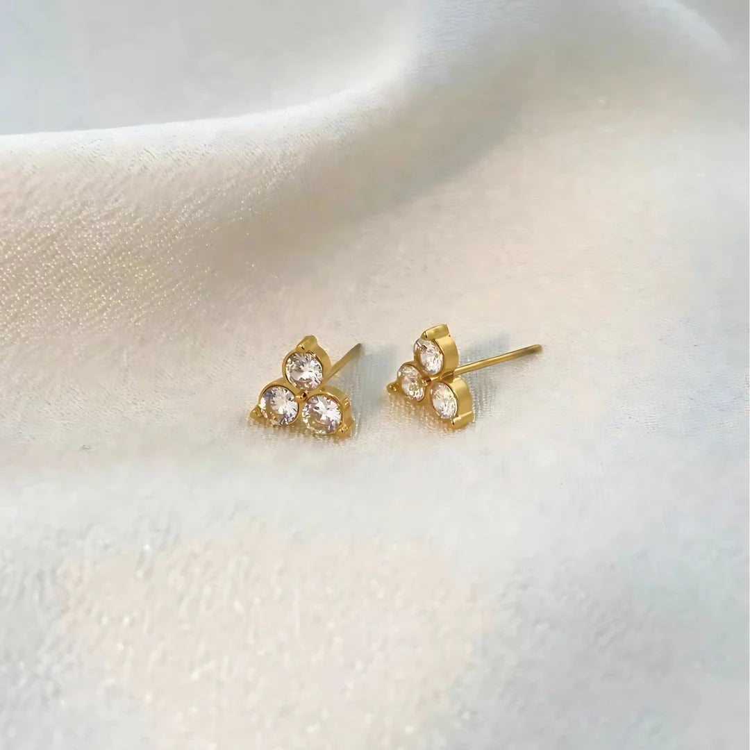 18KT Gold Plated Set of Three Flower and Golden Hoops Stainless Steel Waterproof Earrings Set, Liana