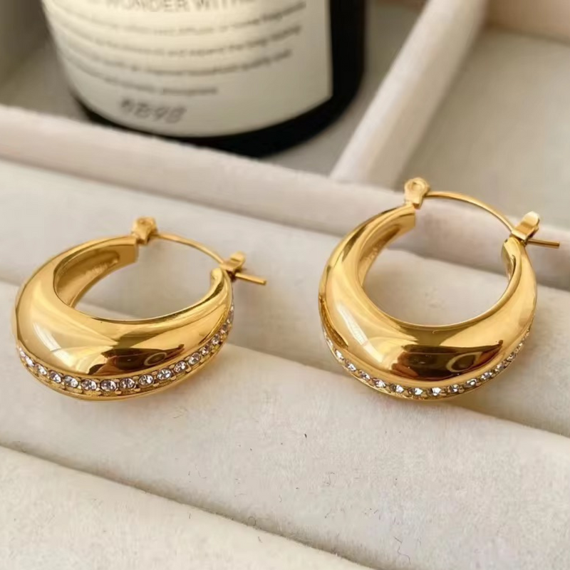 Inaya Modern Festive 18KT Gold Plated U Shaped Bali Chunky Statement Hoop Earrings, Liza