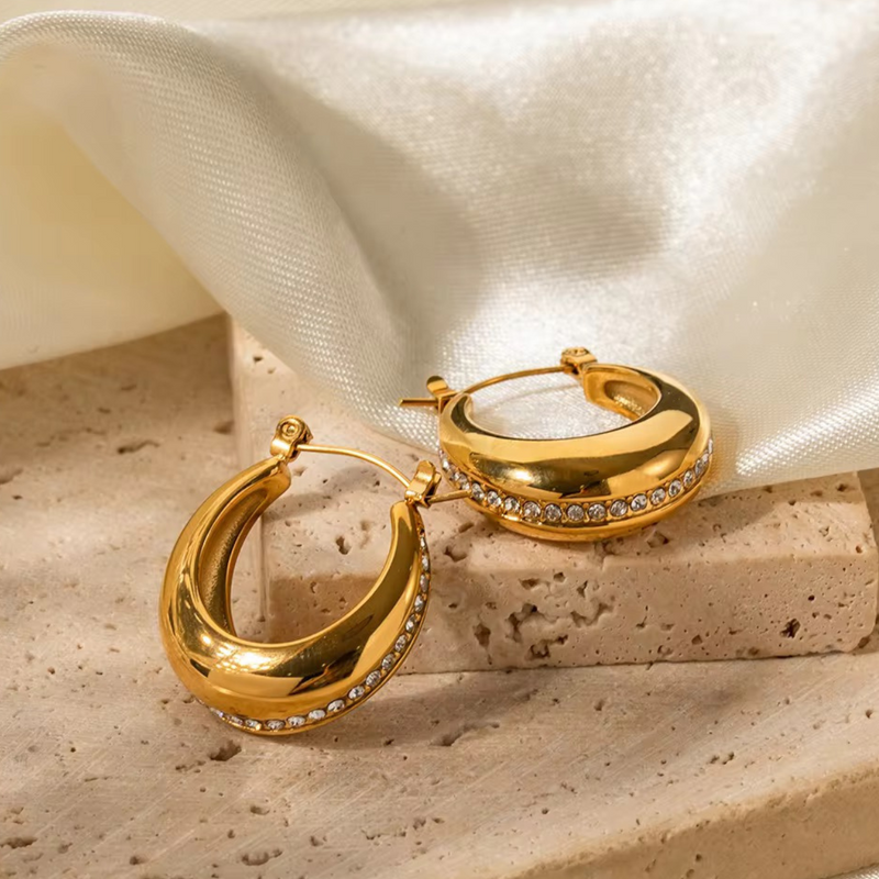 Inaya Modern Festive 18KT Gold Plated U Shaped Bali Chunky Statement Hoop Earrings, Liza