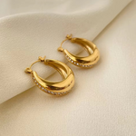Load image into Gallery viewer, Inaya Modern Festive 18KT Gold Plated U Shaped Bali Chunky Statement Hoop Earrings, Liza
