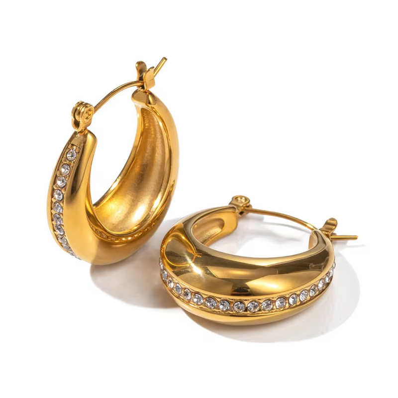 Inaya Modern Festive 18KT Gold Plated U Shaped Bali Chunky Statement Hoop Earrings, Liza