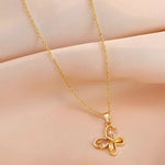 Load image into Gallery viewer, 18kt Gold Plated Dainty Pink and Yellow Butterfly Pendant Stainless Steel Waterproof Necklace, Mabel
