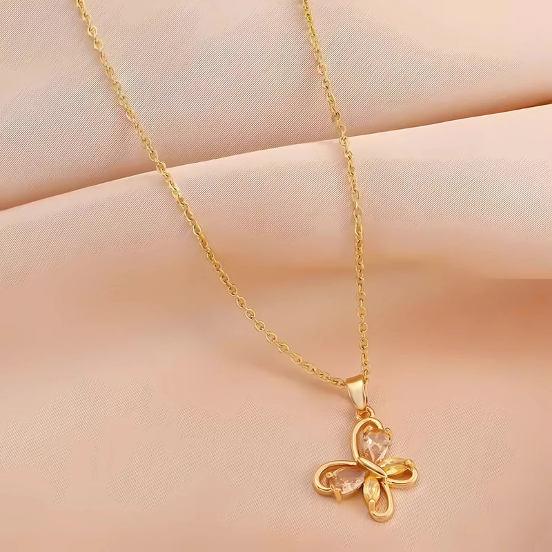 18kt Gold Plated Dainty Pink and Yellow Butterfly Pendant Stainless Steel Waterproof Necklace, Mabel