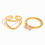 Load image into Gallery viewer, 18KT Gold Plated Set of 2 Stackable Water Droplet and leaves Stainless Steel Waterproof Rings, Magnolia
