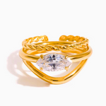 Load image into Gallery viewer, 18KT Gold Plated Set of 2 Stackable Water Droplet and leaves Stainless Steel Waterproof Rings, Magnolia
