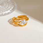 Load image into Gallery viewer, 18KT Gold Plated Set of 2 Stackable Water Droplet and leaves Stainless Steel Waterproof Rings, Magnolia
