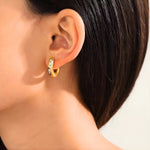 Load image into Gallery viewer, 18KT Gold Plated Stainless Steel Blue Enamel Evil Eye Hoop Earrings for Women, Maja