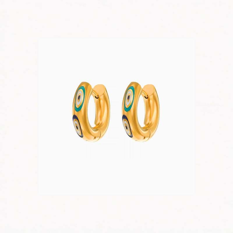 18KT Gold Plated Stainless Steel Blue Enamel Evil Eye Hoop Earrings for Women, Maja