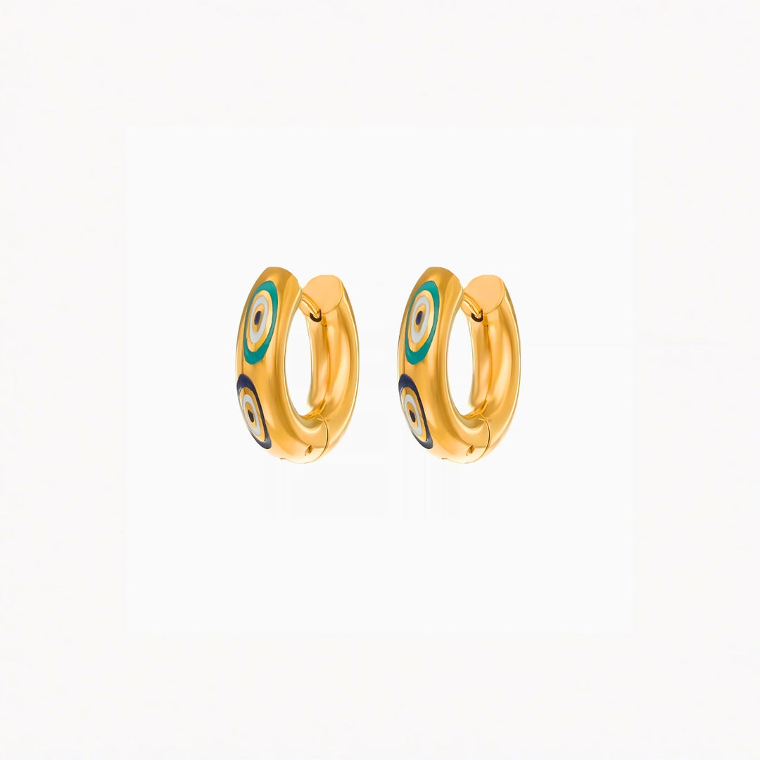 18KT Gold Plated Stainless Steel Blue Enamel Evil Eye Hoop Earrings for Women, Maja