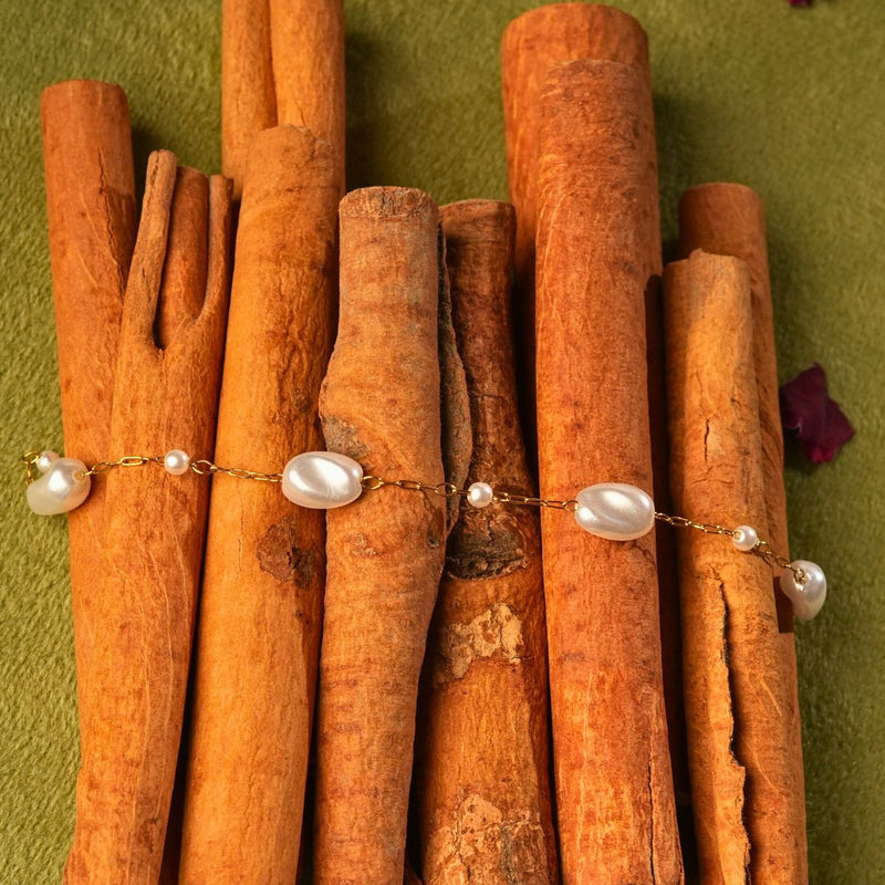 18 KT Gold Plated Set of 2 Stainless Steel Dainty Freshwater Pearl Rolo Necklace & Bracelet, Margot & Margerie