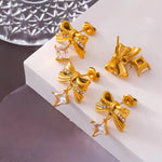 Load image into Gallery viewer, 18KT Gold Plated Statement Bowtie and rhinestone Stainless Steel Waterproof Earrings, Mehar
