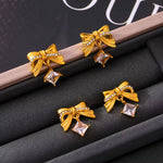Load image into Gallery viewer, 18KT Gold Plated Statement Bowtie and rhinestone Stainless Steel Waterproof Earrings, Mehar
