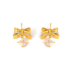 Load image into Gallery viewer, 18KT Gold Plated Statement Bowtie and rhinestone Stainless Steel Waterproof Earrings, Mehar
