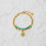 Load image into Gallery viewer, Mermaid Bracelet, 18KT Gold Plated Stainless Steel Boho Layered Natural Stone &amp; Sun Charm Beaded Paperclip Bracelet
