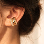 Load image into Gallery viewer, 18K Gold plated Chunky Textured &amp; Pave Crystal Stacking Ear Cuff, Mira
