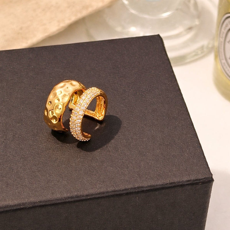 18K Gold plated Chunky Textured & Pave Crystal Stacking Ear Cuff, Mira