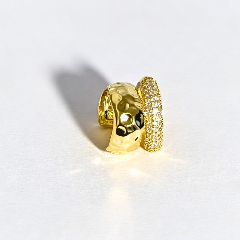 18K Gold plated Chunky Textured & Pave Crystal Stacking Ear Cuff, Mira