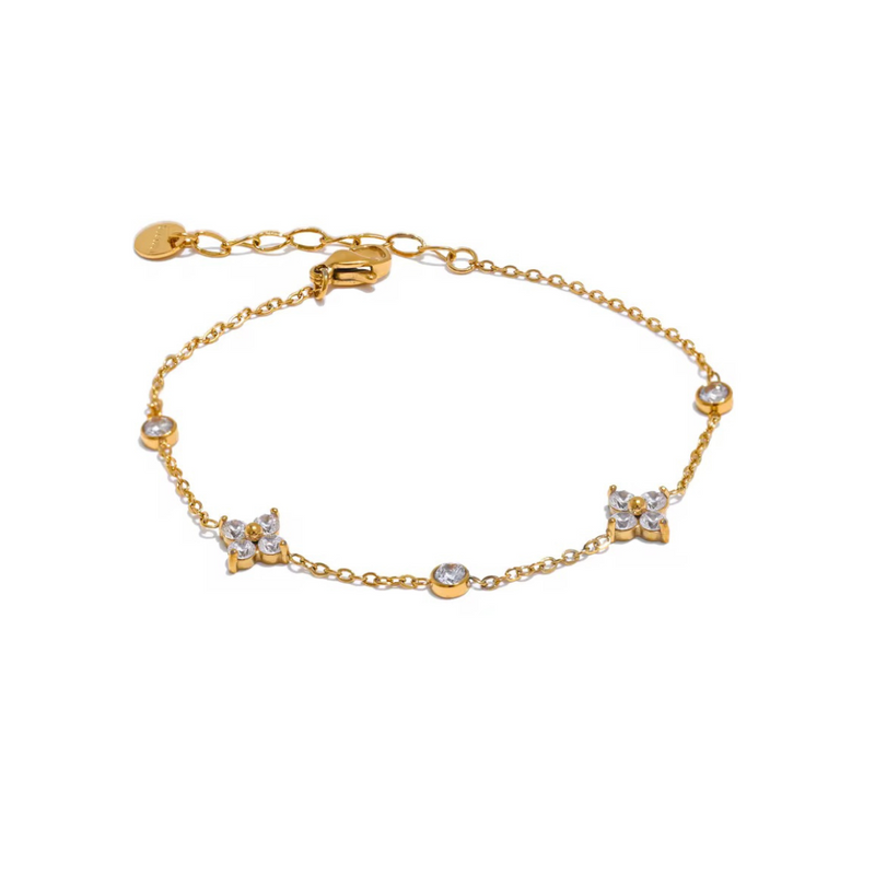 18KT Gold Plated Minimal Flower and Zircon Stainless Steel Waterproof Bracelet, Mirahi