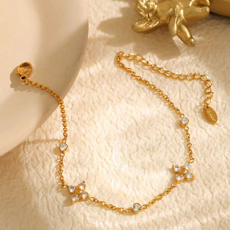 18KT Gold Plated Minimal Flower and Zircon Stainless Steel Waterproof Bracelet, Mirahi