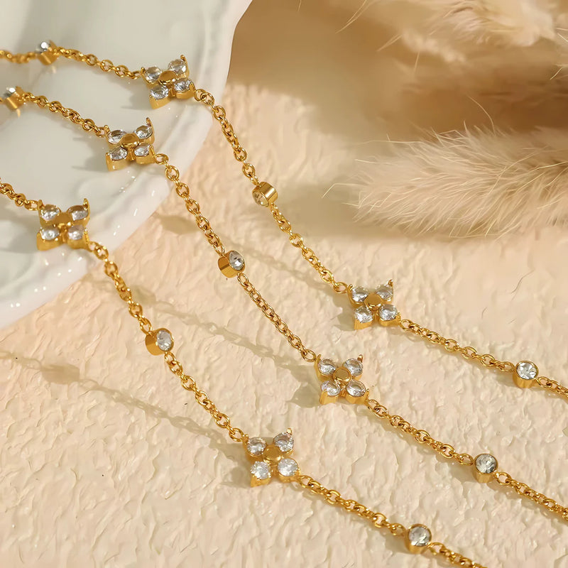 18KT Gold Plated Minimal Flower and Zircon Stainless Steel Waterproof Bracelet, Mirahi