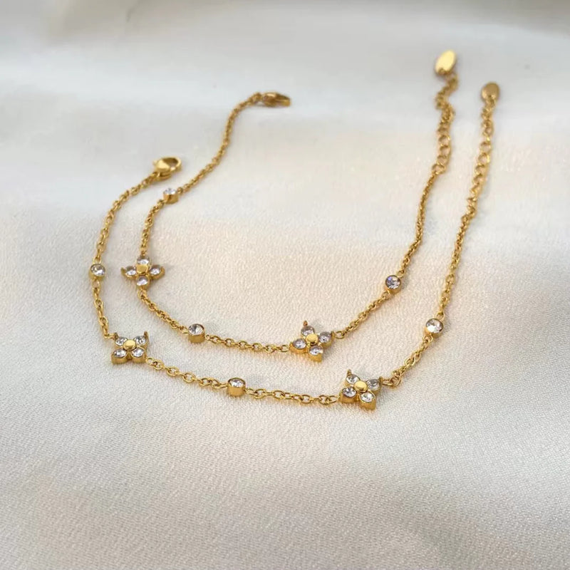 18KT Gold Plated Minimal Flower and Zircon Stainless Steel Waterproof Bracelet, Mirahi