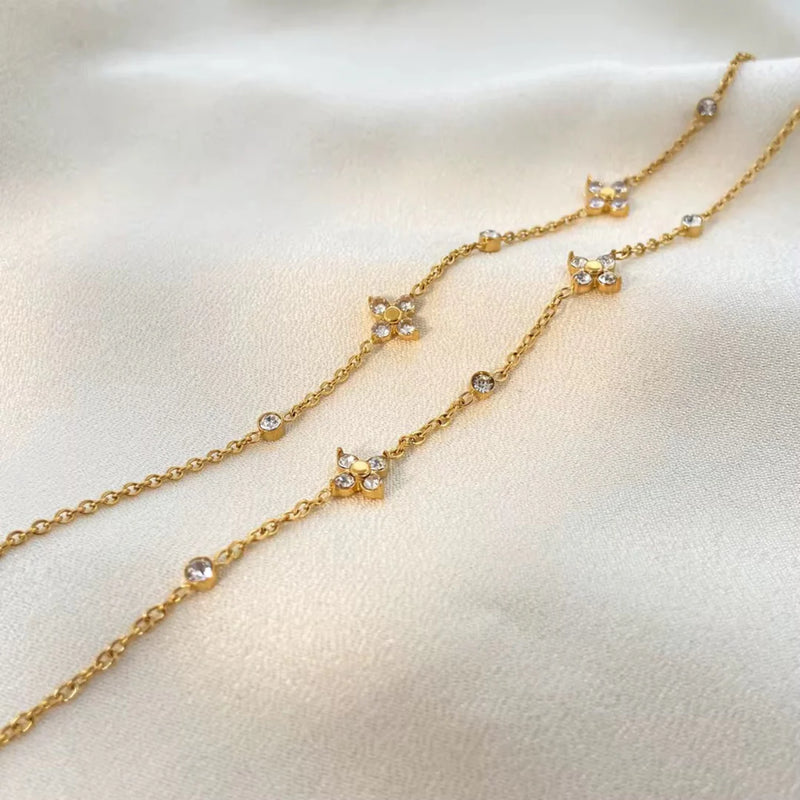 18KT Gold Plated Minimal Flower and Zircon Stainless Steel Waterproof Bracelet, Mirahi