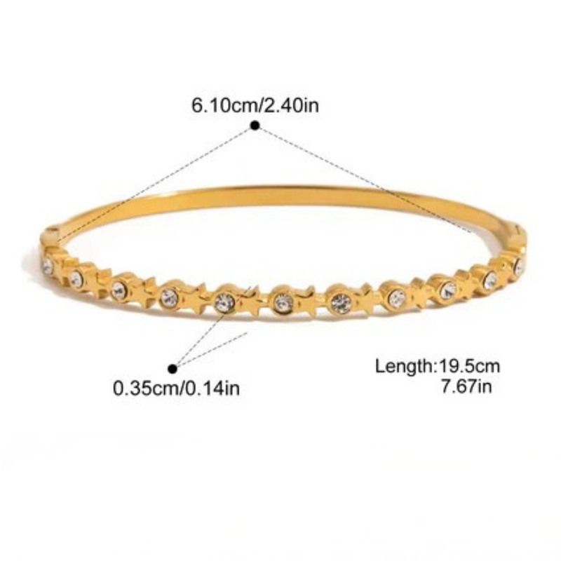 Inaya Modern Festive 18KT Gold Plated Unique Iced Out Star and Round Zircon Cuff Bracelet, Molly
