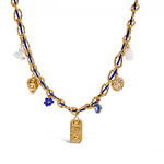 Load image into Gallery viewer, Inaya Modern Festive 18KT Gold Plated Cord Chain &amp; Threaded Evil Eye Necklace, Nazar
