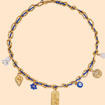 Load image into Gallery viewer, Inaya Modern Festive 18KT Gold Plated Cord Chain &amp; Threaded Evil Eye Necklace, Nazar
