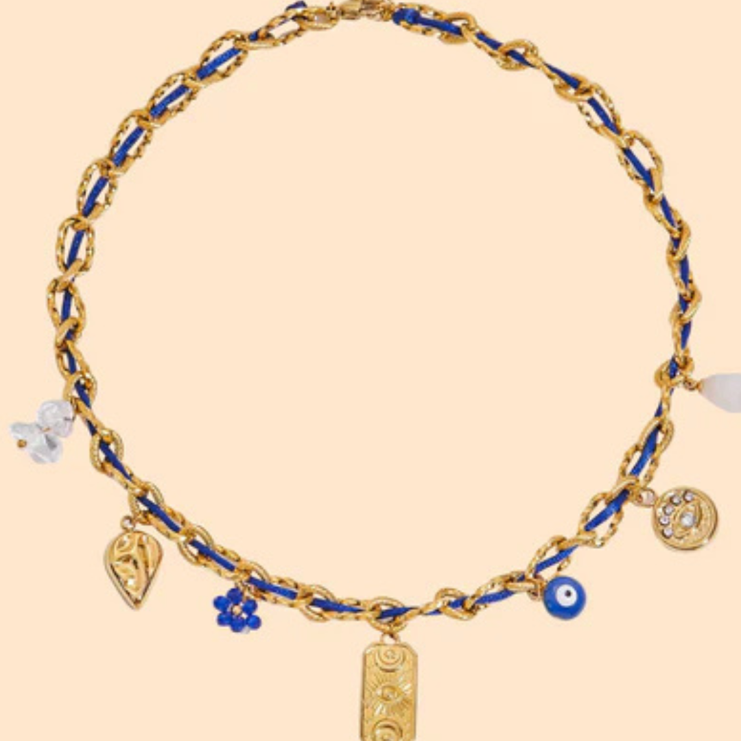 Inaya Modern Festive 18KT Gold Plated Cord Chain & Threaded Evil Eye Necklace, Nazar