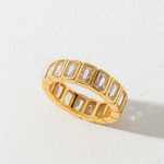 Load image into Gallery viewer, Inaya Modern Festive 18KT Gold Plated Rectangle White Zircon Bezel Finger Ring, Niya
