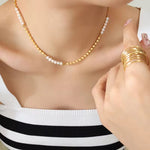 Load image into Gallery viewer, Inaya Modern Festive 18KT Gold Plated Modern Natural Freshwater Pearl Clavicle Chain, Noelle
